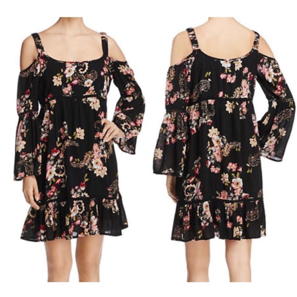 Bila Boho Cold Shoulder Floral Dress Sz Medium NWOT - Picture 2 of 10